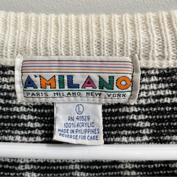A’MILANO Cardigan Sweater Paris Milano New York Houndstooth Herringbone Large - Picture 2 of 8